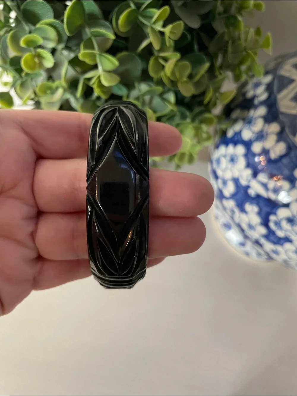 Vintage 1940's Bakelite Deeply Carved Black Bangle Bracelet